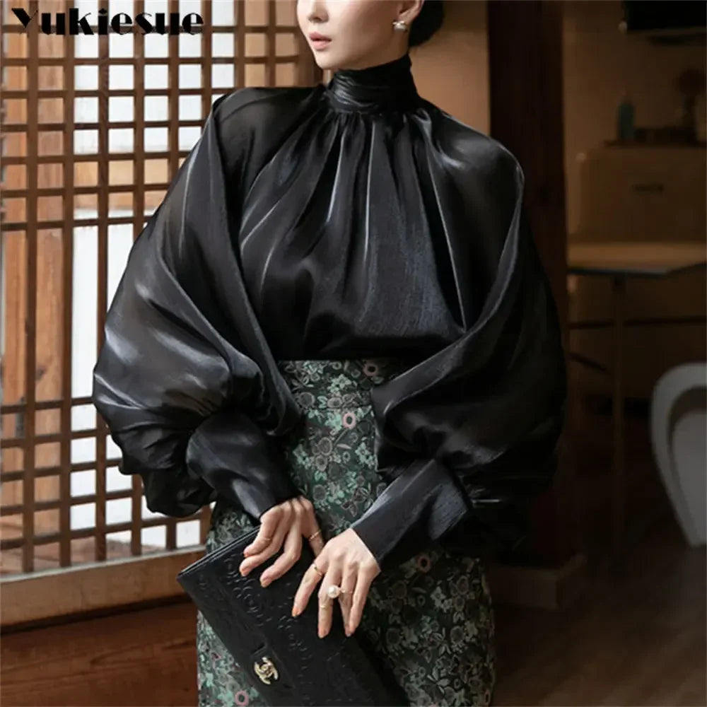 Elegant Chiffon Lantern Sleeve Blouse