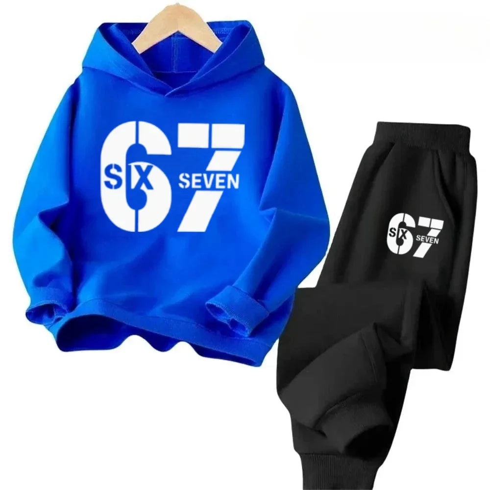 67 Hoodie Set Big Sale, 2-piece Set Suitable for Children Aged 4 To 13, Discounted Cartoon Printed Cotton Sportswear