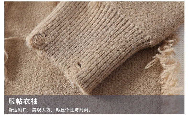 2026 Winter Fashion worn‑out design Sweater Men Casual Knit Pullovers Mens Thick Warm Loose Knitted Sweaters Streetwear Man