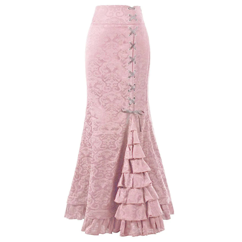 Long Skirts Women Punk Fish Tail Skirt Vintage Gothic New High Waisted Temperament Goth Skirt Festival Party Wear Woman Clothes