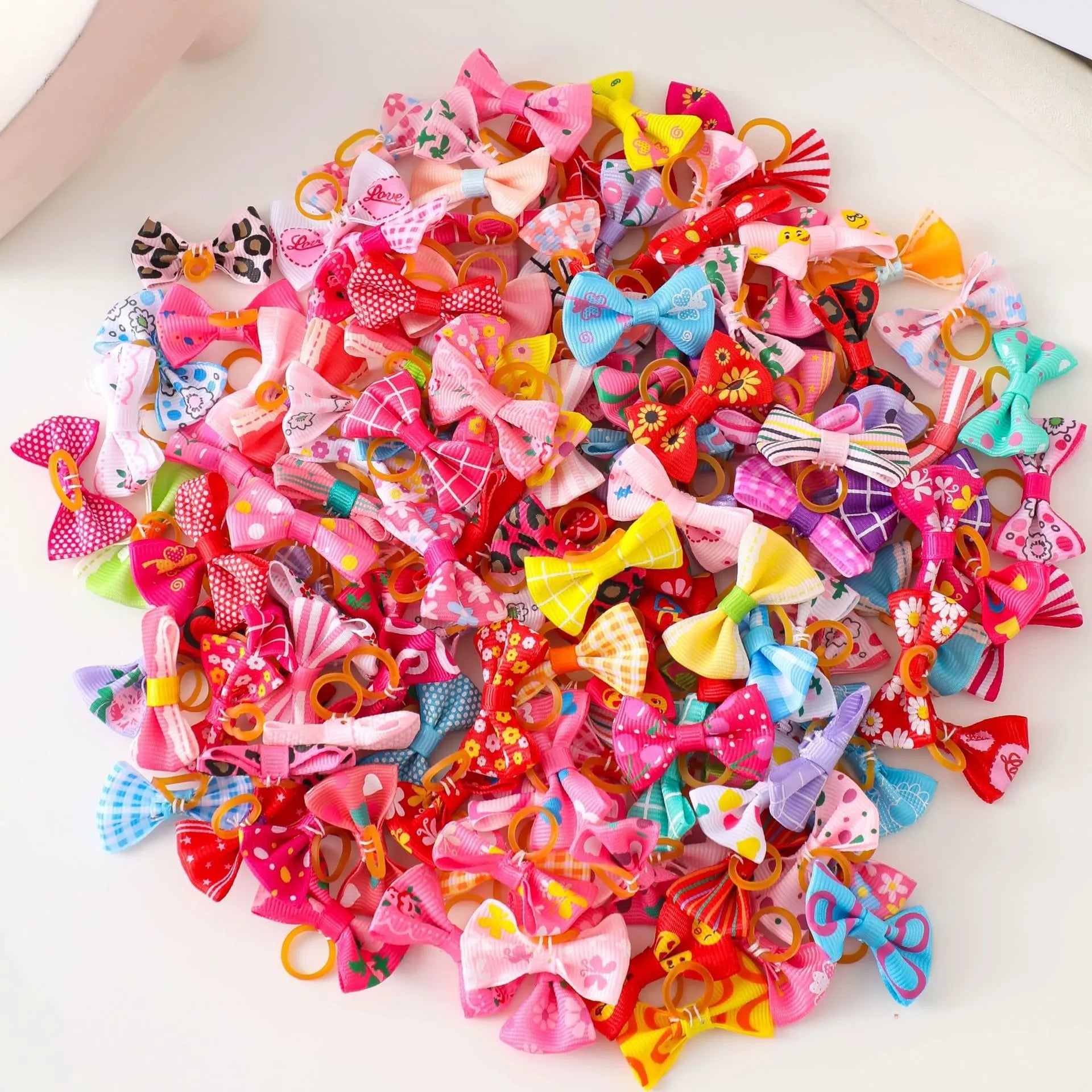 10pcs Creativity Pet Hair Accessories Bow Polyester Cute Puppy Bow with Rubber Band Suitable for Dogs Cat Grooming Accessories