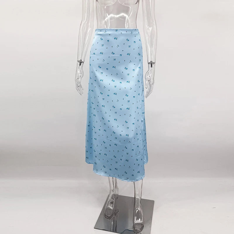 2026 Satin Printed Skirts Women High Waist Long Skirts Summer Midi A-line Skirts Women Office Elegant Women's Loose Skirts
