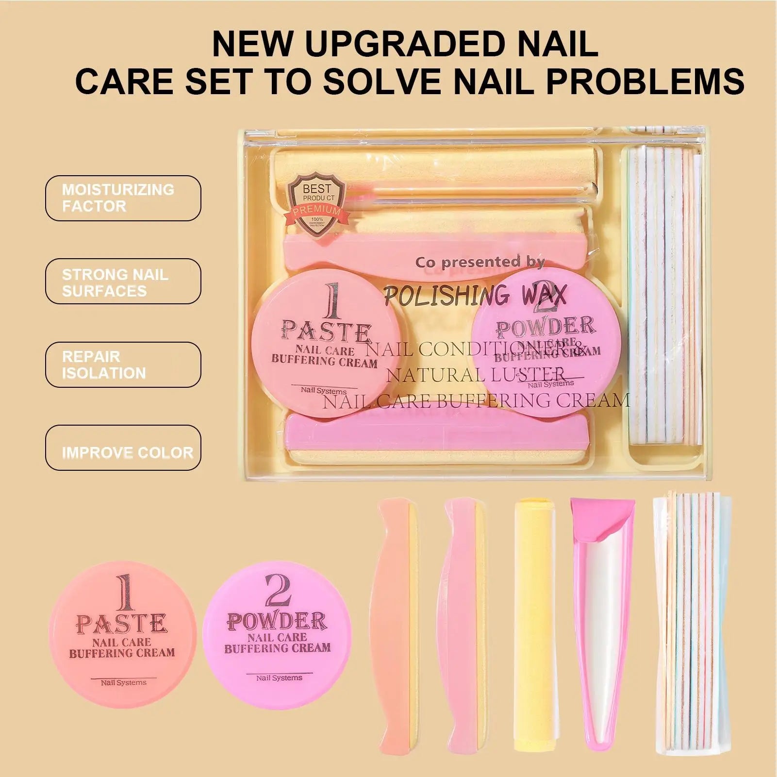 Nail Arts Tool Set With Polishing Wax Natural Nail Manicure Kit 3D Nail Tips Carving Tools For Home Salon Daily Party