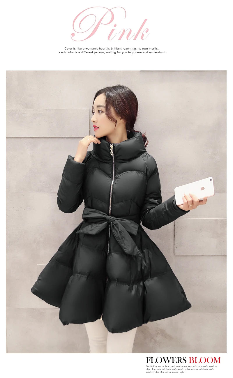 2023 New Fashion Winter Coats Women Warm Outerwea Cotton Padded Jackets Womens Clothing Belt Zipper Parkas Femme A-word Jacket