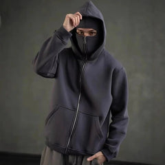Unisex Hoodie Coat Warm Loose Balaclava Jacket Outdoor Sports Casual Jacket with Face Mask Street Wear