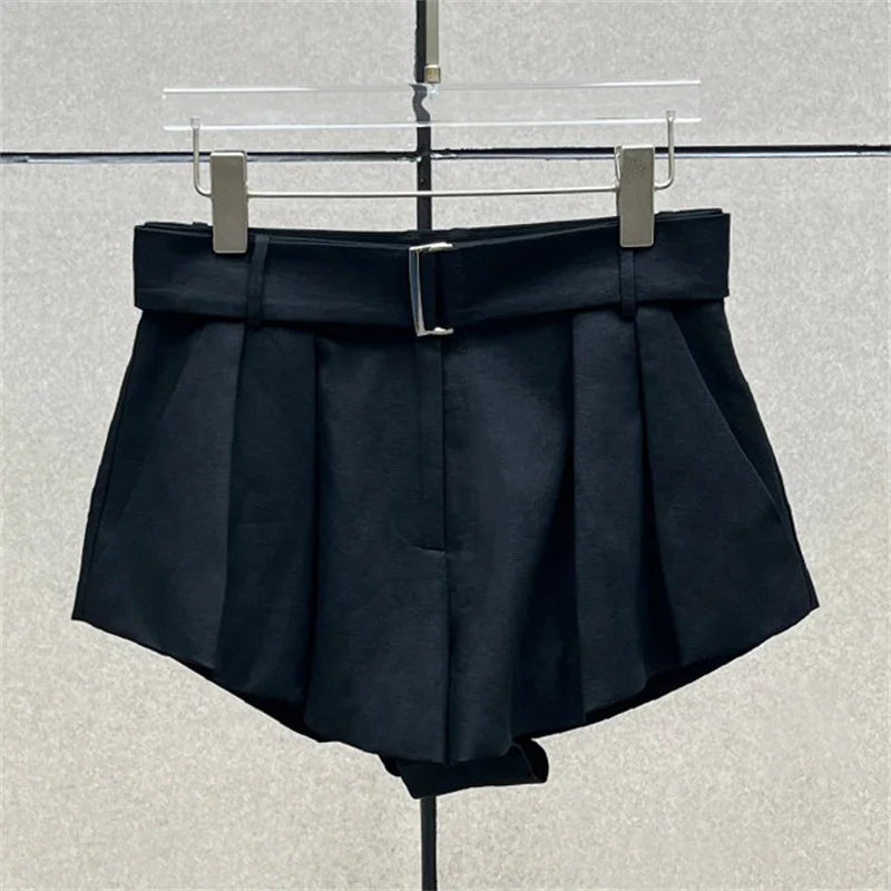 women's shorts New high waisted slim mini pants for summer 2026 linen blend casual shorts Belt decoration shorts women's pants