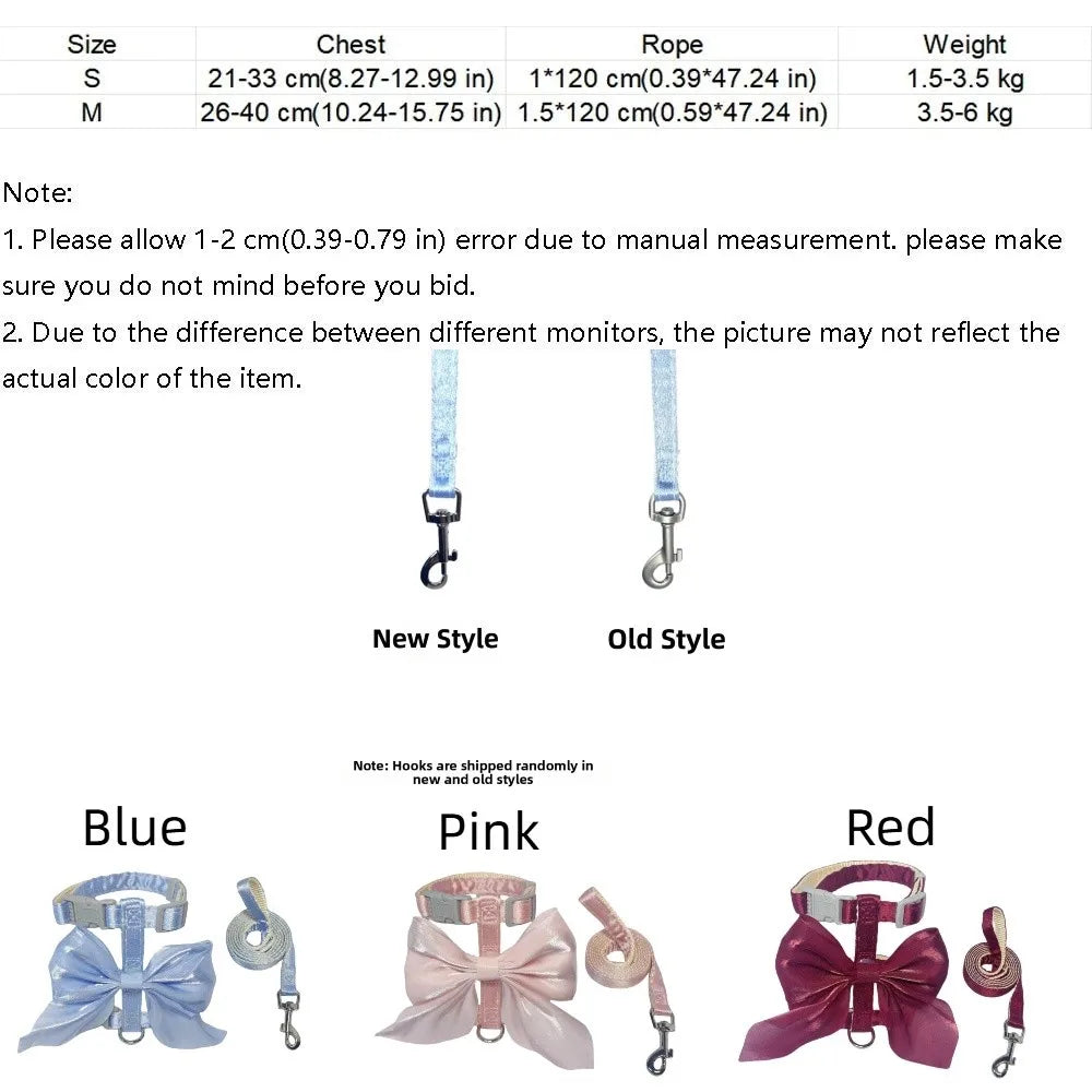 Pet Accessories Adjustable Pet Harness Cute Bow Breathable Dog Chest Strap Escape-Proof Comfort Cat Leash for Dogs Puppy Rabbit