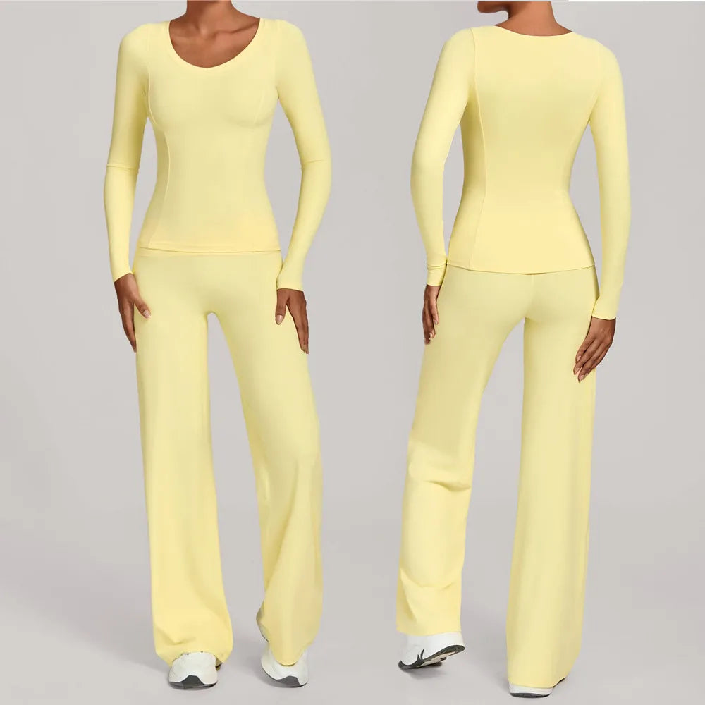 2PCS Yoga Set Women Yoga Pant Workout Tracksuit Sportswear Gym High Waist Straight Leg Bottoms Fitness Bta Sports Suit XP01