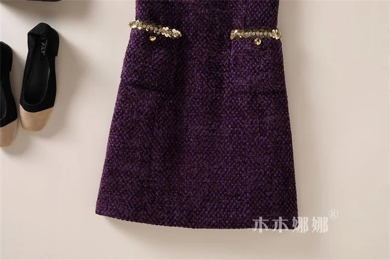 Elegant Tweed Sleeveless Midi Dress