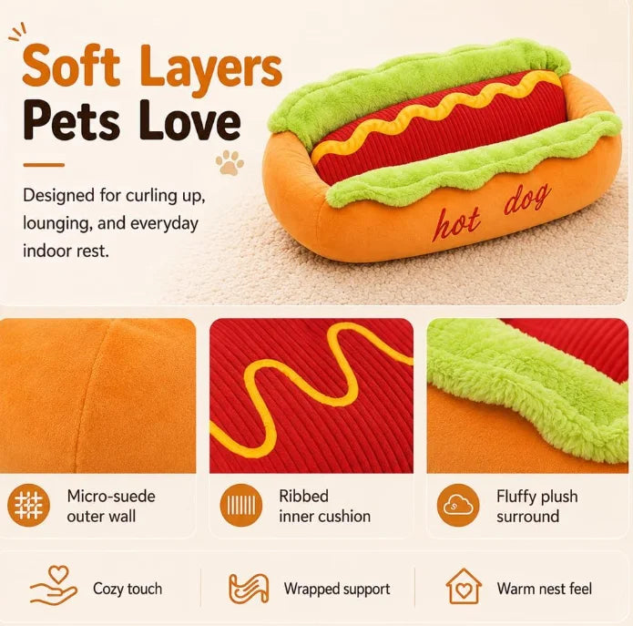 2026 New Hot Dog Pet Bed For Dachshund Cats Puppies Small Pets Plush Removable Washable Pet Beds Soft Corduroy Non-Slip Bottom