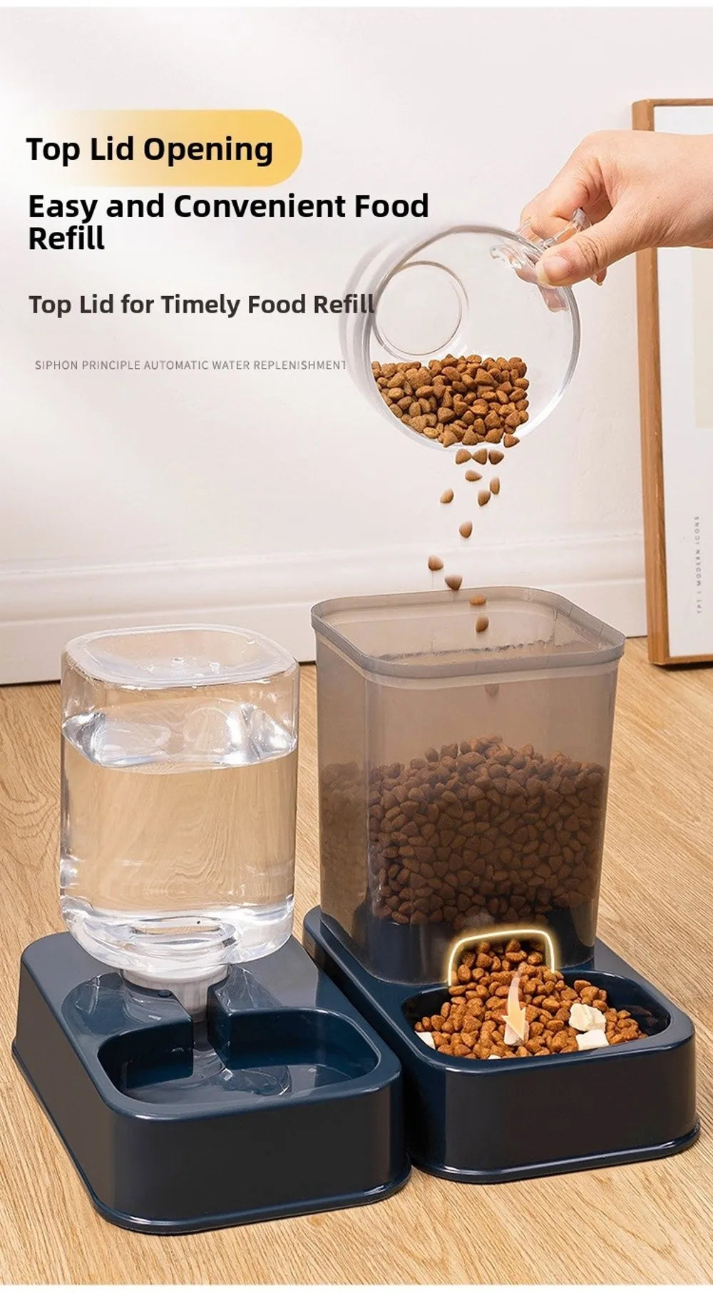 1.2L/1.5L Pet Automatic Feeder Plastic Large Capacity Cat Dog Water Dispenser Feeder Set 3 Colors 2 Styles