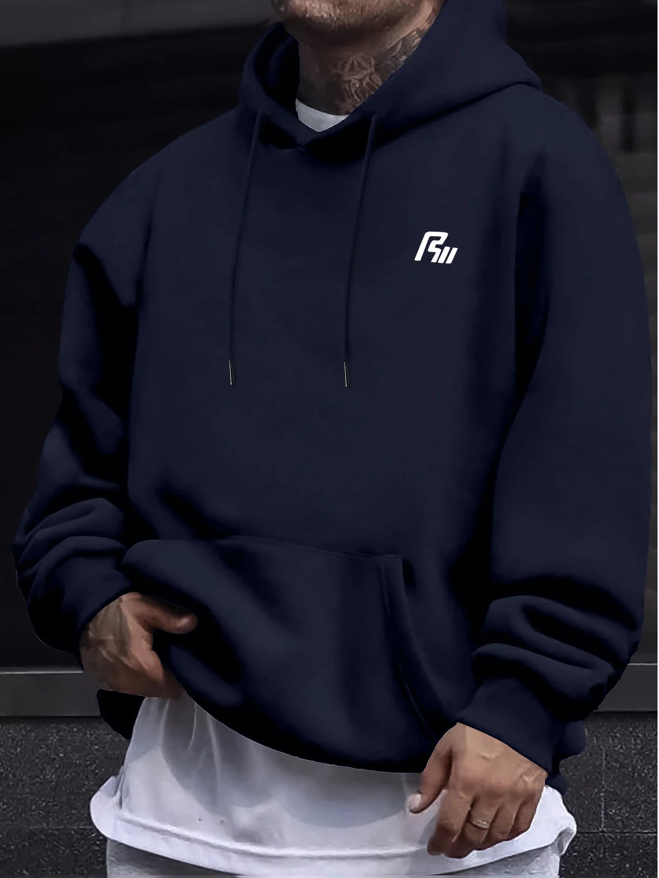 Men Women Hooded Sweatshirt. Simple Tiny Graphic On Chest, Oversized Long Sleeve Pullover Hoodie Basic Daily Casual Street Top