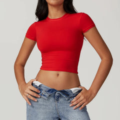 Yoga Shirts Women Sexy Exposing The Navel Short Sleeve Workout Crop Top Gym Top Fitness Running Workout Sport T-shirts Yoga Wear