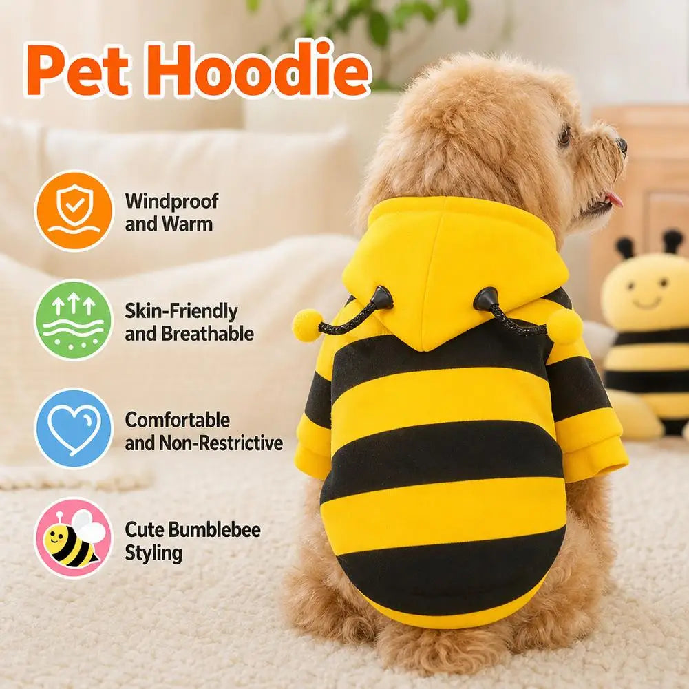 Bee Pet Puppy Coat Apparel Outfit Dog Hoodies Winter Warm Cat Cosplay Costume Holiday Outfit for Small Medium Dogs & Cats