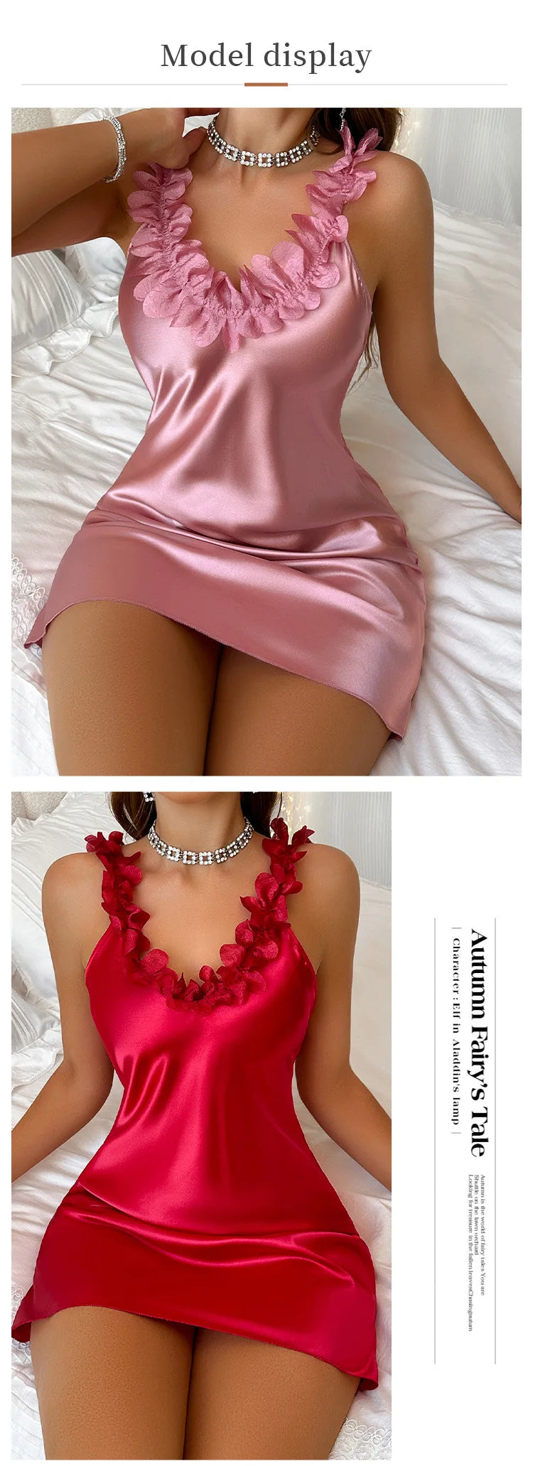 Lace Silk Satin Nightdress for Women Nightgown Summer Contrast Sensual Deep V Backless Split Slip Sleep Dress Pajamas