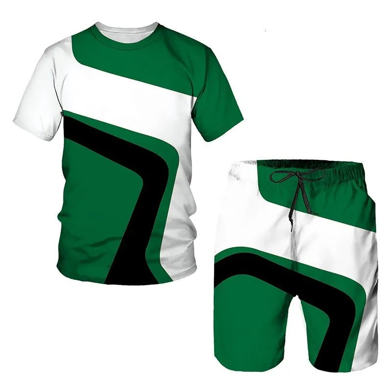 New Men's Tracksuits Summer round neck T-shirt Oversized Men Trend Casual Tracksuits 3D Print T-shirt Shorts 2 Piece Outfit