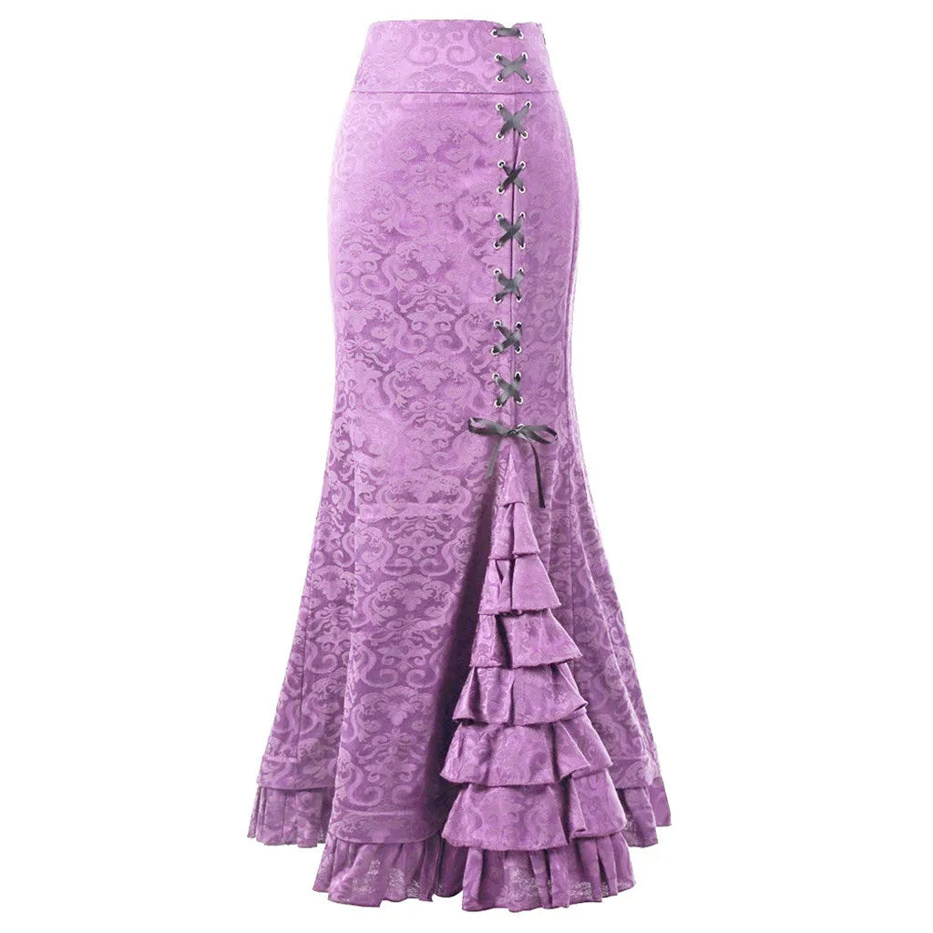 Long Skirts Women Punk Fish Tail Skirt Vintage Gothic New High Waisted Temperament Goth Skirt Festival Party Wear Woman Clothes