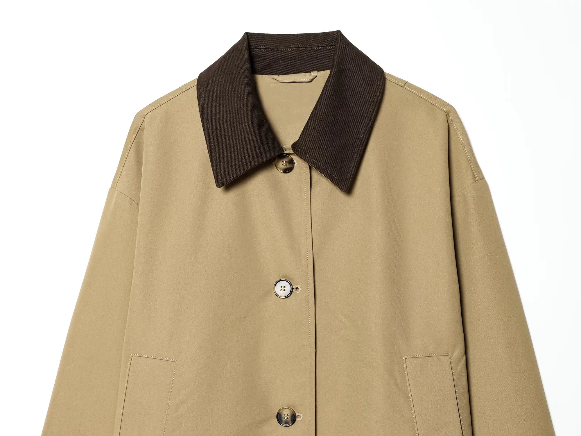 Women's Short Trench Coat with Contrast Collar New Spring Turn Down Collar Long Sleeve Button Women Coats Chic Female Jackets