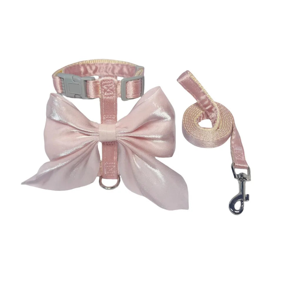 Pet Accessories Adjustable Pet Harness Cute Bow Breathable Dog Chest Strap Escape-Proof Comfort Cat Leash for Dogs Puppy Rabbit