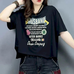 2026 New in T-shirts for Women Personality Fashion Irregular Design Tops Letters Printed Short Sleeved T-shirt Loose Versatile T