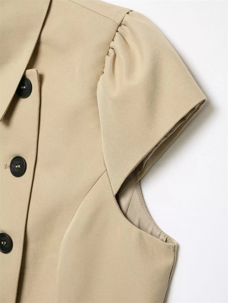Women's Jacket 2026 New Fashion Double-Breasted Short-Sleeve Slim Jacket for Women Summer Ladies Outerwear Casaul Chic Women Top