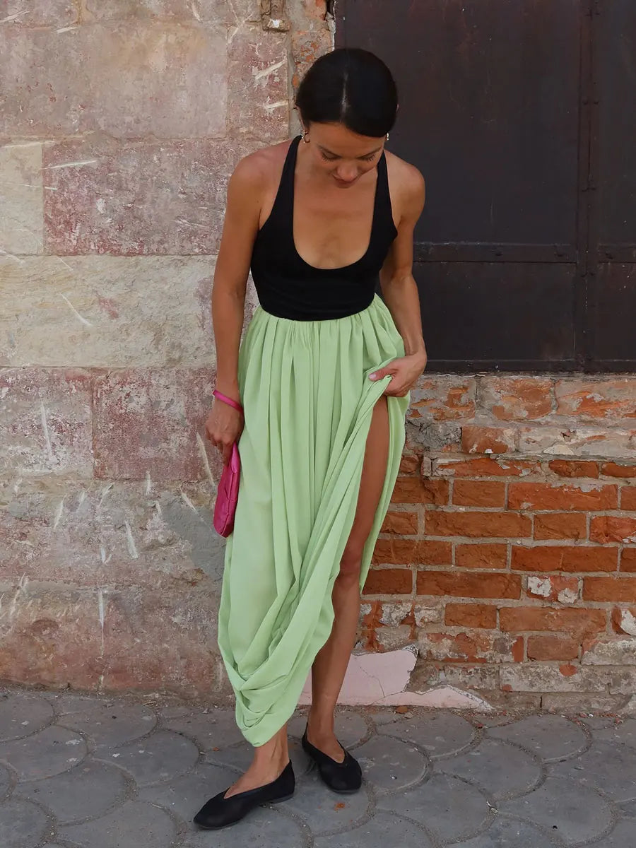 Irregular Skirt for Women Spring Summer New Elegant Street Style Skirt Women's Fashion Loose Ruched Draped Side Split Maxi Skirt