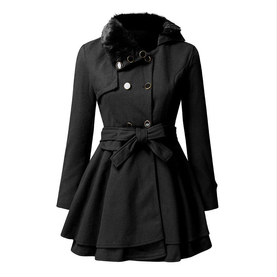 Fur Collar Wool Trench Coat