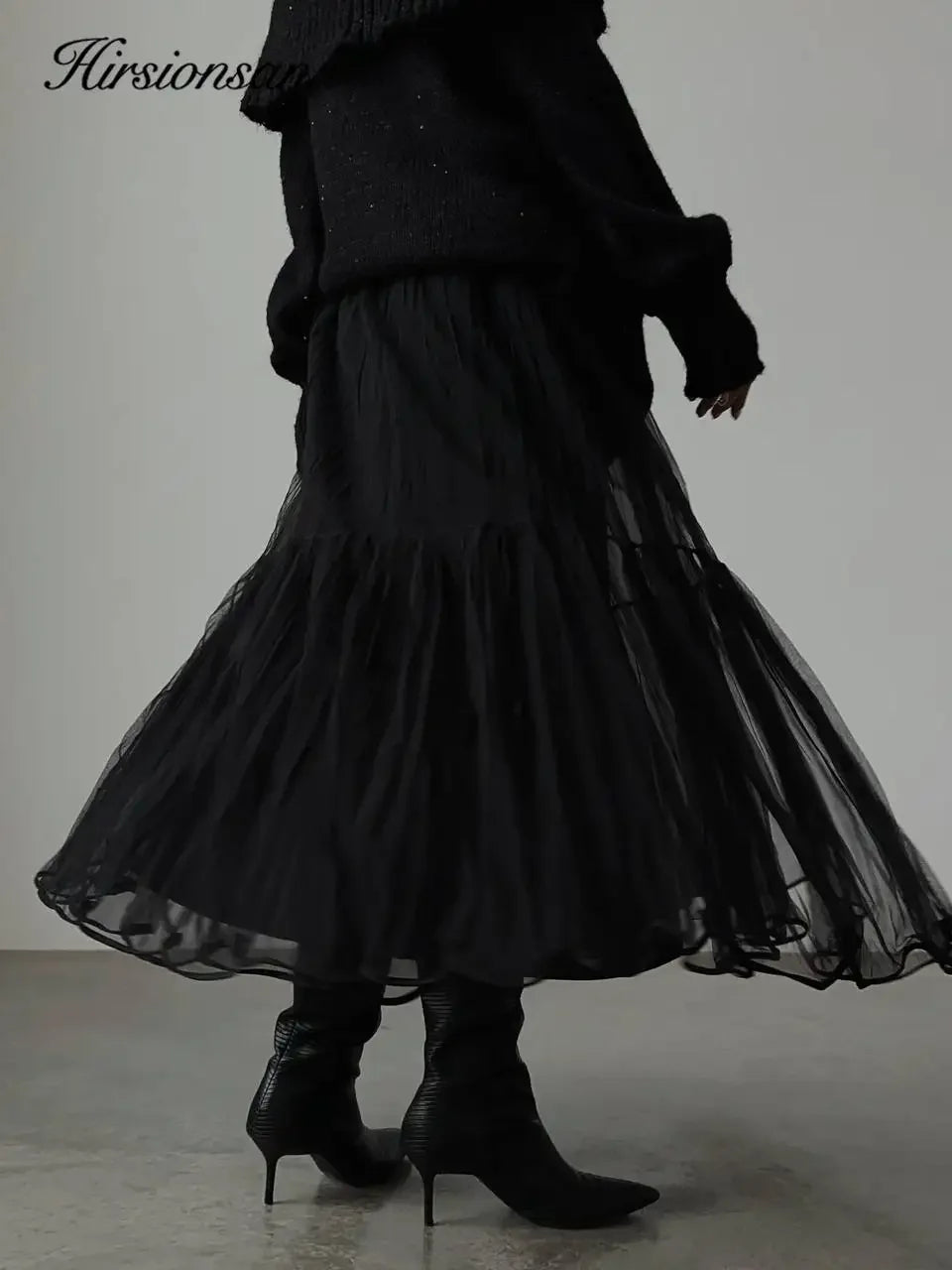 Pleated Lace Cake Midi Skirt