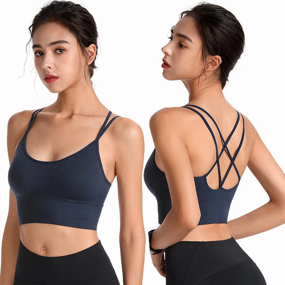 1Pcs Women Sports Bras Seamless Criss Cross Back Sexy Padded Fitness Yoga Vest Gym Running Crop Top Breathable Beauty Bras
