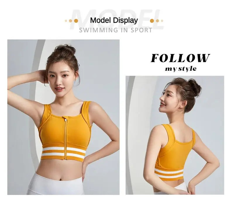 Sports Bras Zip Front For Women With Full Coverage Removable Padded Shockproof Yoga Underwear Workout Bra Running Fitness Vest