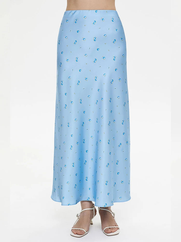 2026 Satin Printed Skirts Women High Waist Long Skirts Summer Midi A-line Skirts Women Office Elegant Women's Loose Skirts
