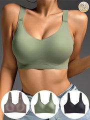 3pcs/Set Wireless Sports Seamless Bras For Large Bust, Minimizing Lifting Effect, Thin Padding, Plus Size