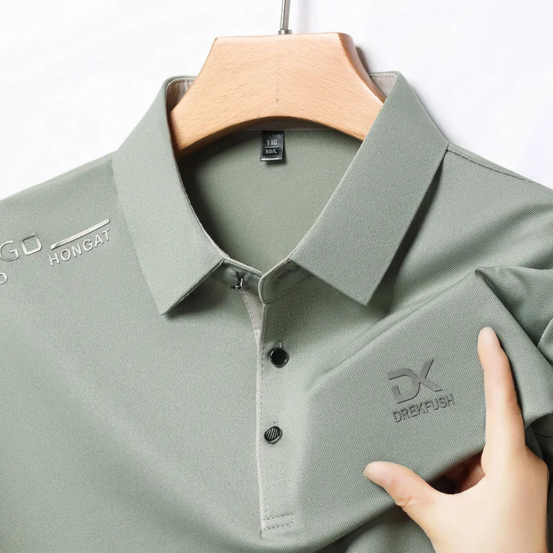 Men's Business Casual Short Sleeve Polo Shirt Solid Color with Badge Fashionable Breathable Comfortable Versatile Business Top