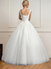 Elegant A-line Wedding Dress For Women, Worsted Lace Embroidery, Mesh Round Neck Embroidery, Suitable For Weddings And Parties