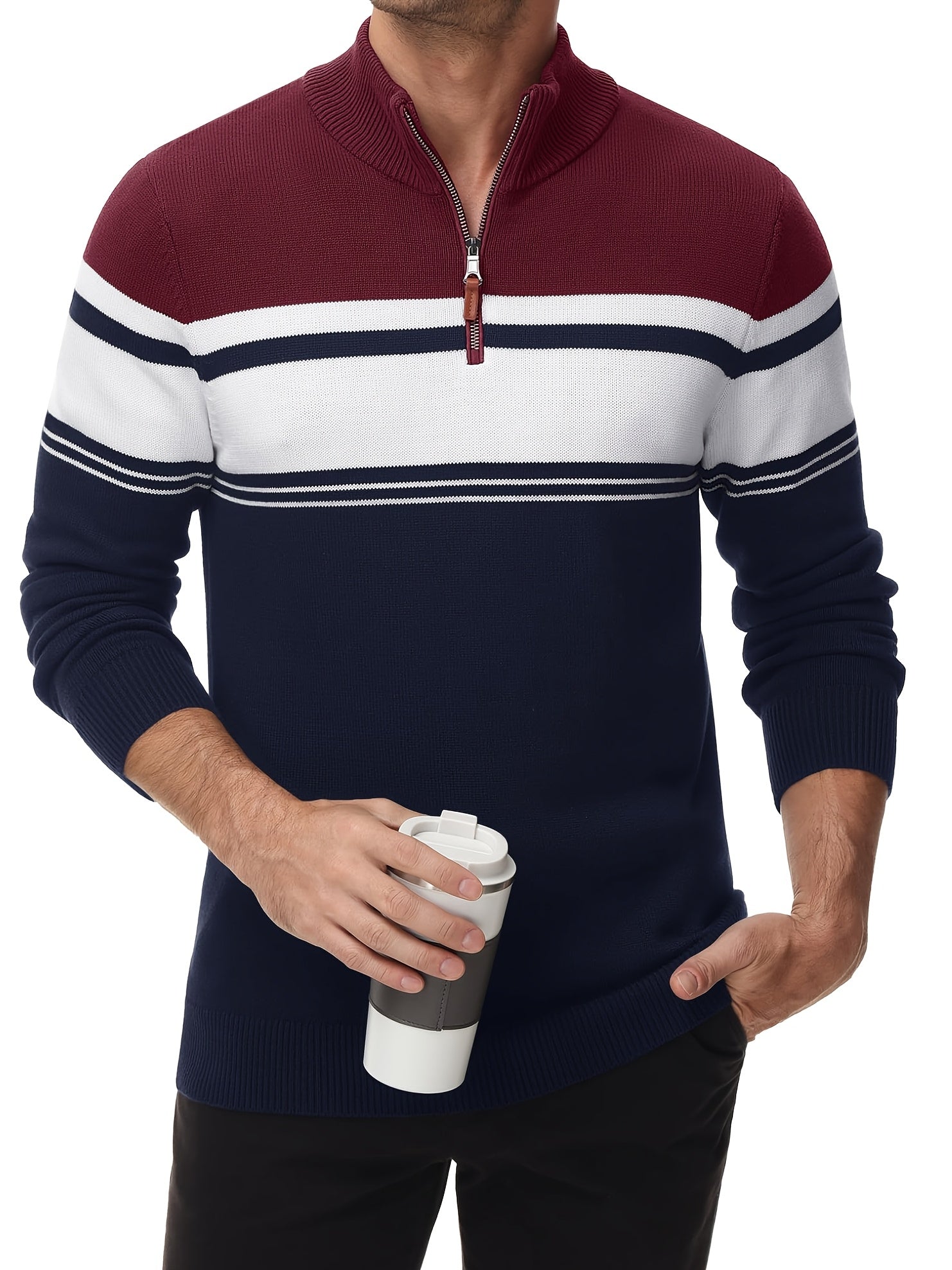 Stripe Zip Knit Pullover