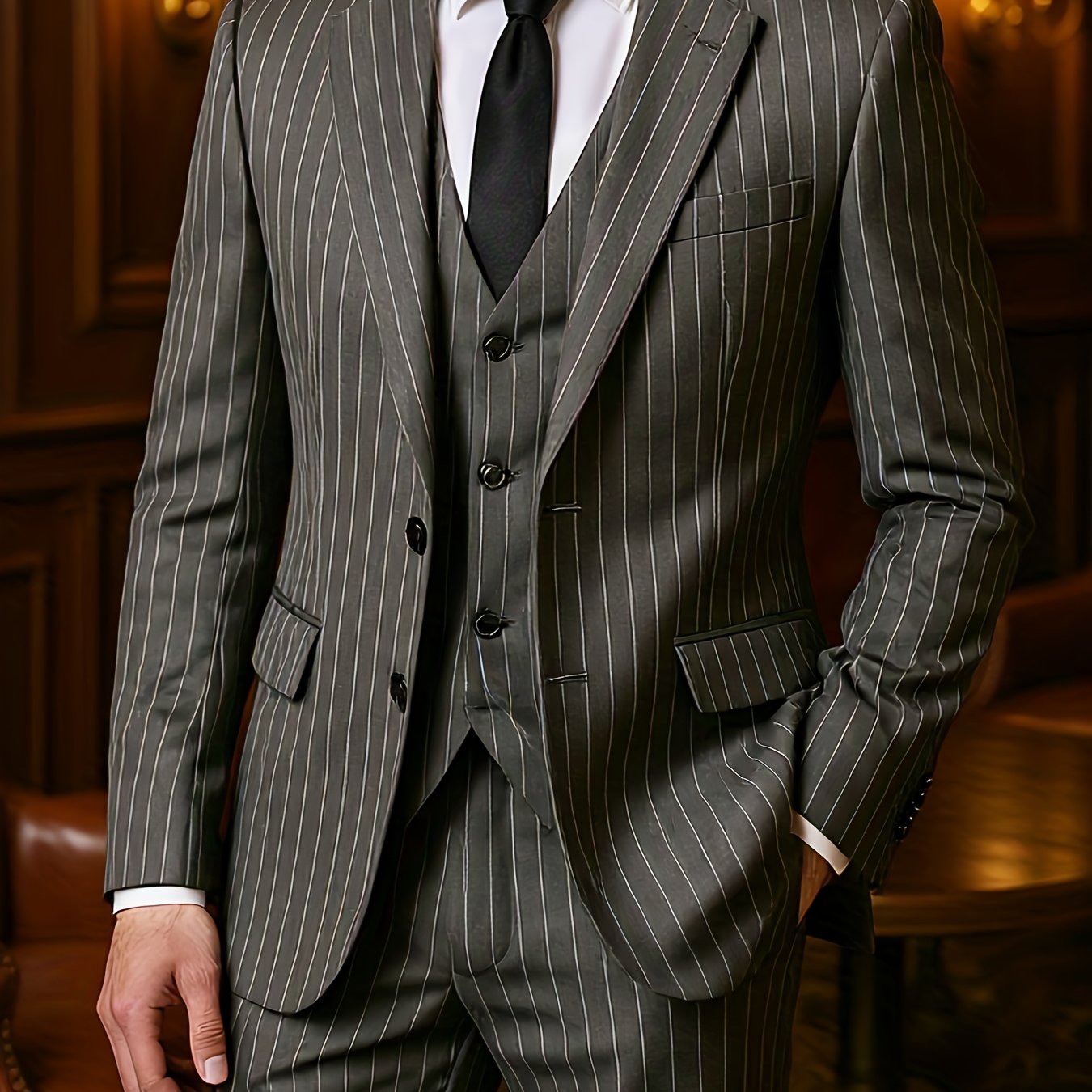 Men’s Three-Piece Vertical Stripe Suit Set