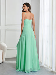 Solid V-Neck Ruffle Split Wedding Gown