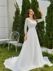 Long Sleeve Lace Backless Wedding Dress