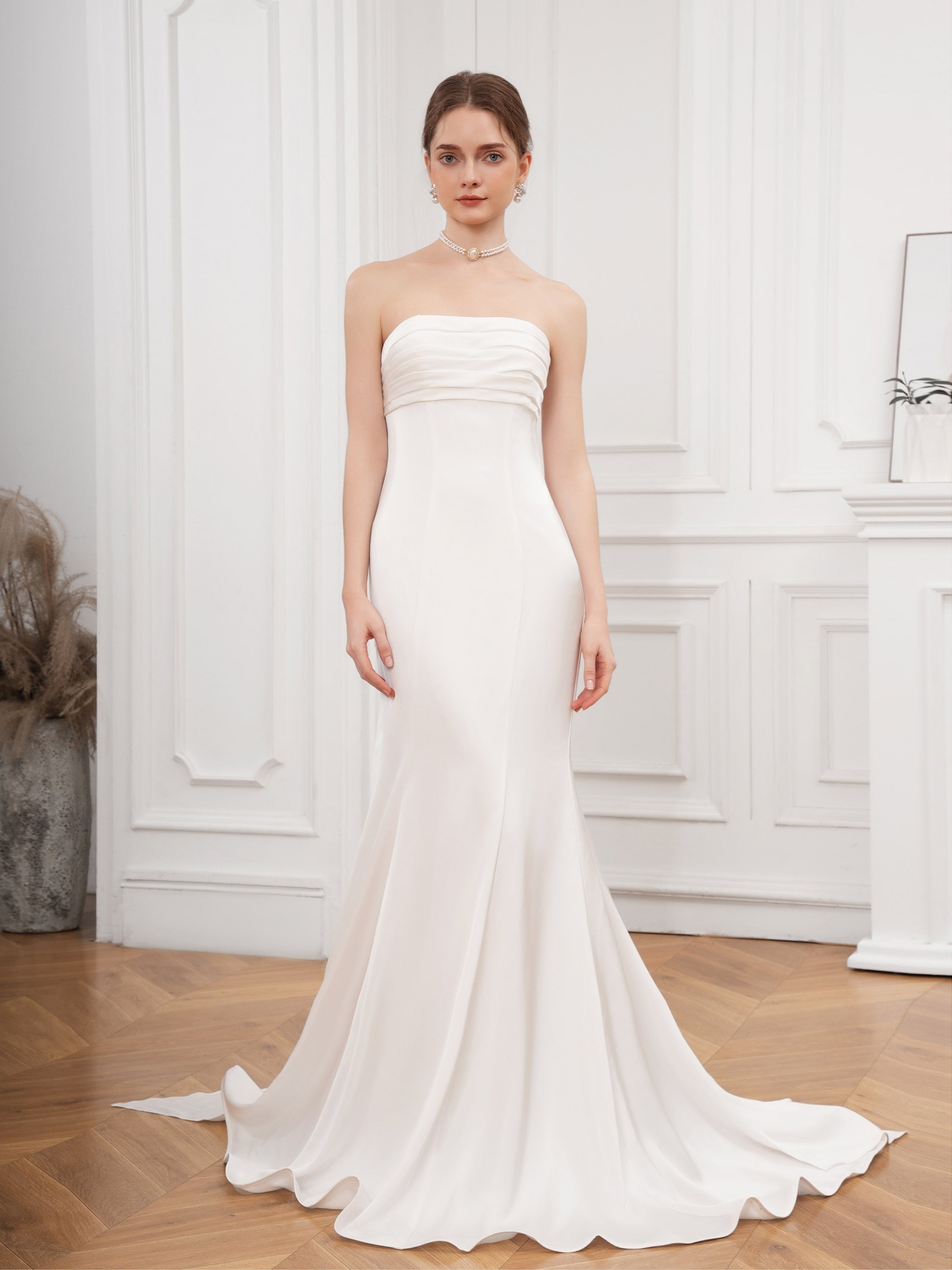 Bow Back Strapless Wedding Gown