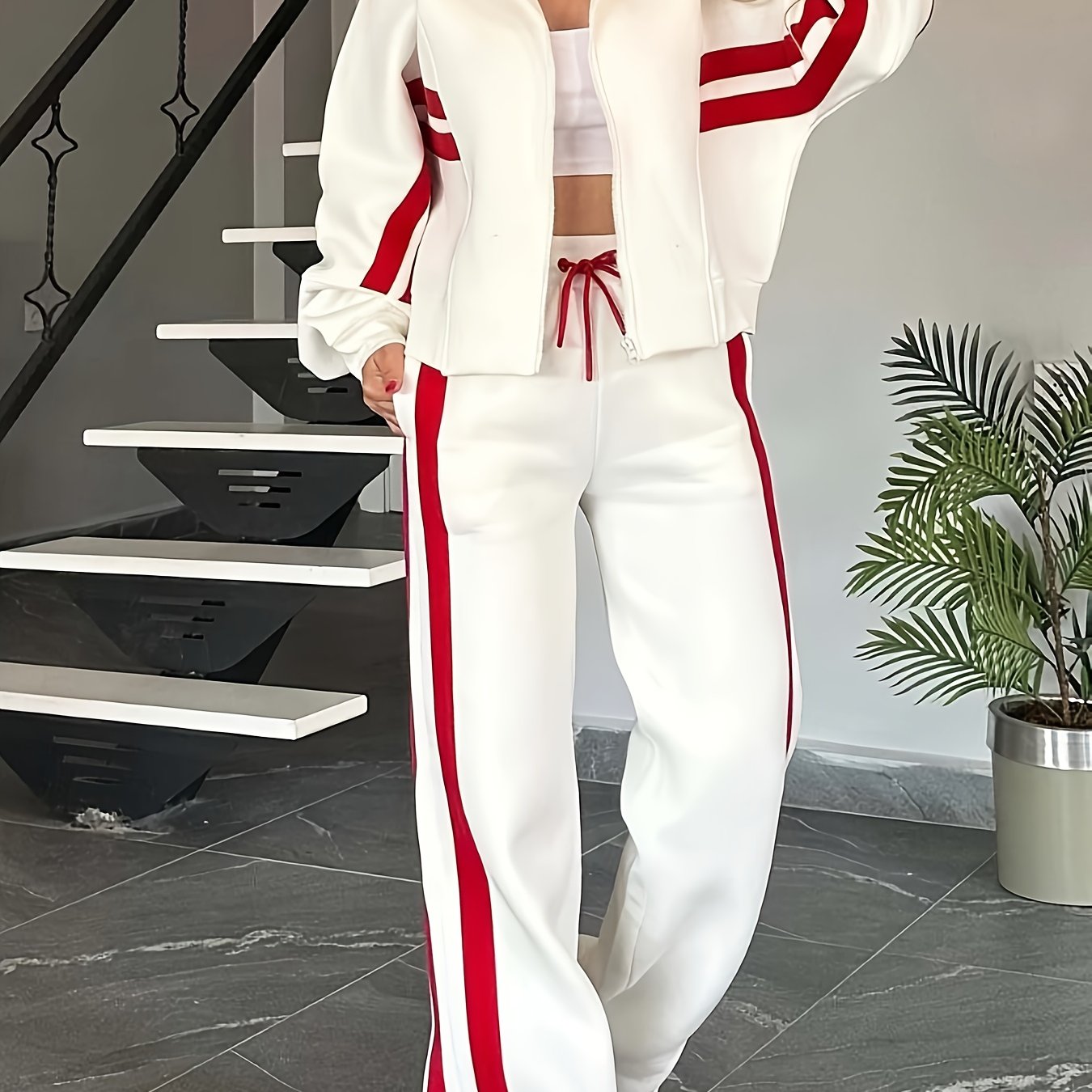 Y2K Striped Jacket & Straight-Leg Pants Set