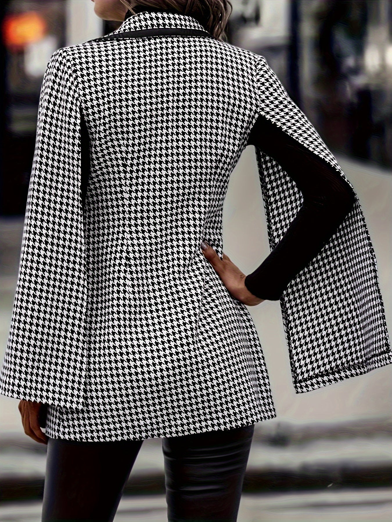 Elegant Houndstooth Cape Blazer
