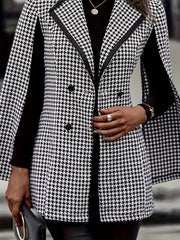Elegant Houndstooth Cape Blazer