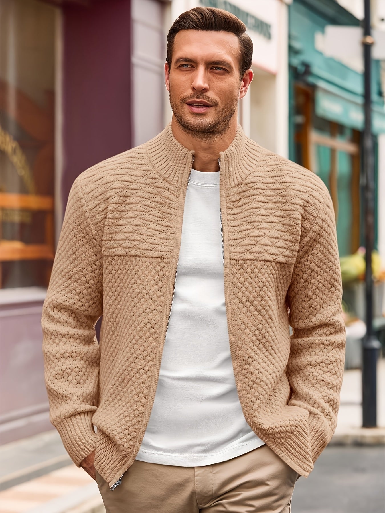 Zip Stand Knit Cardigan