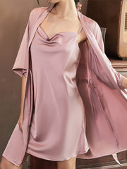 Women Satin Robe and Slip Pajama Set