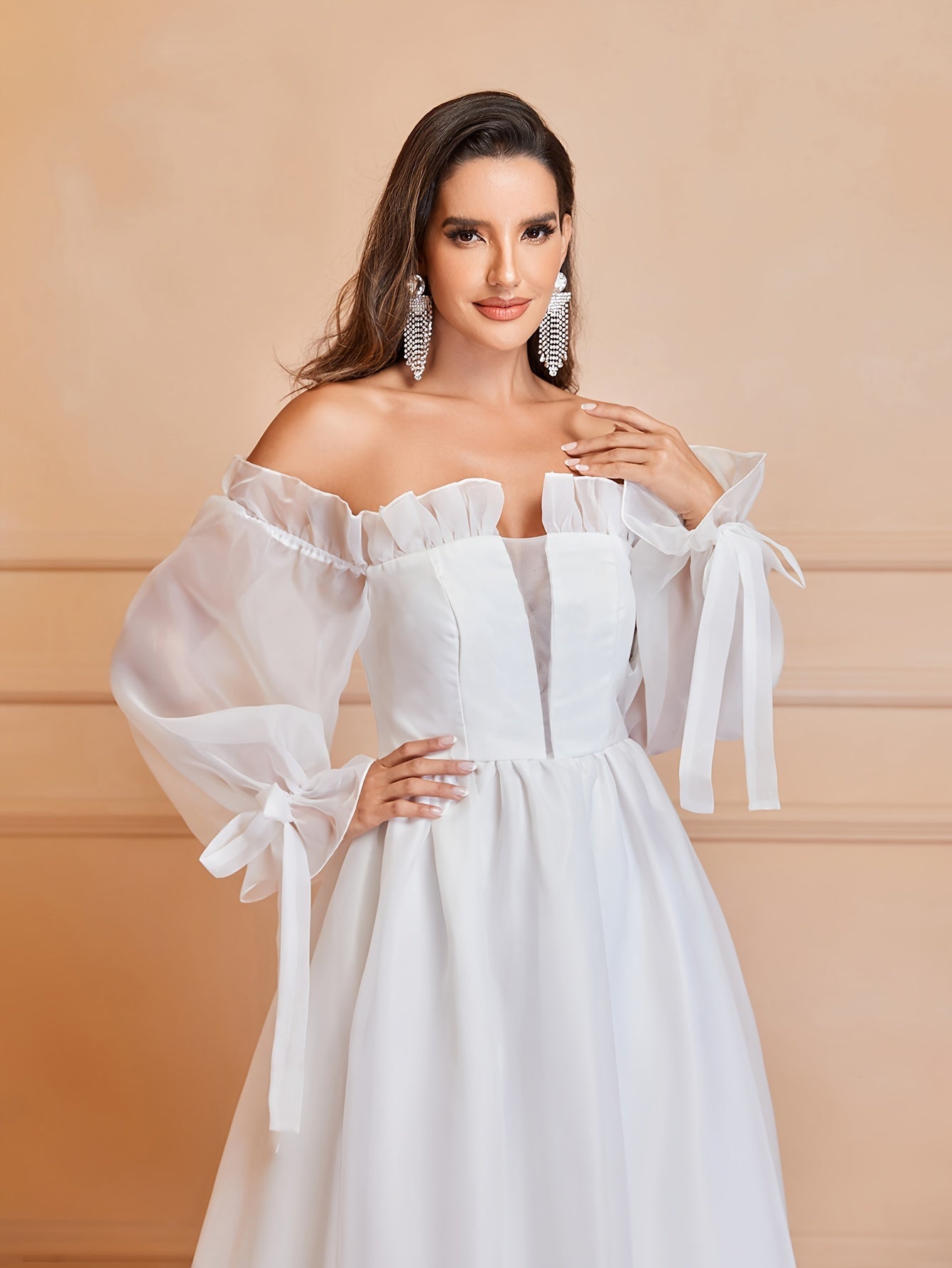 Off Shoulder Lace Bow Wedding Dress