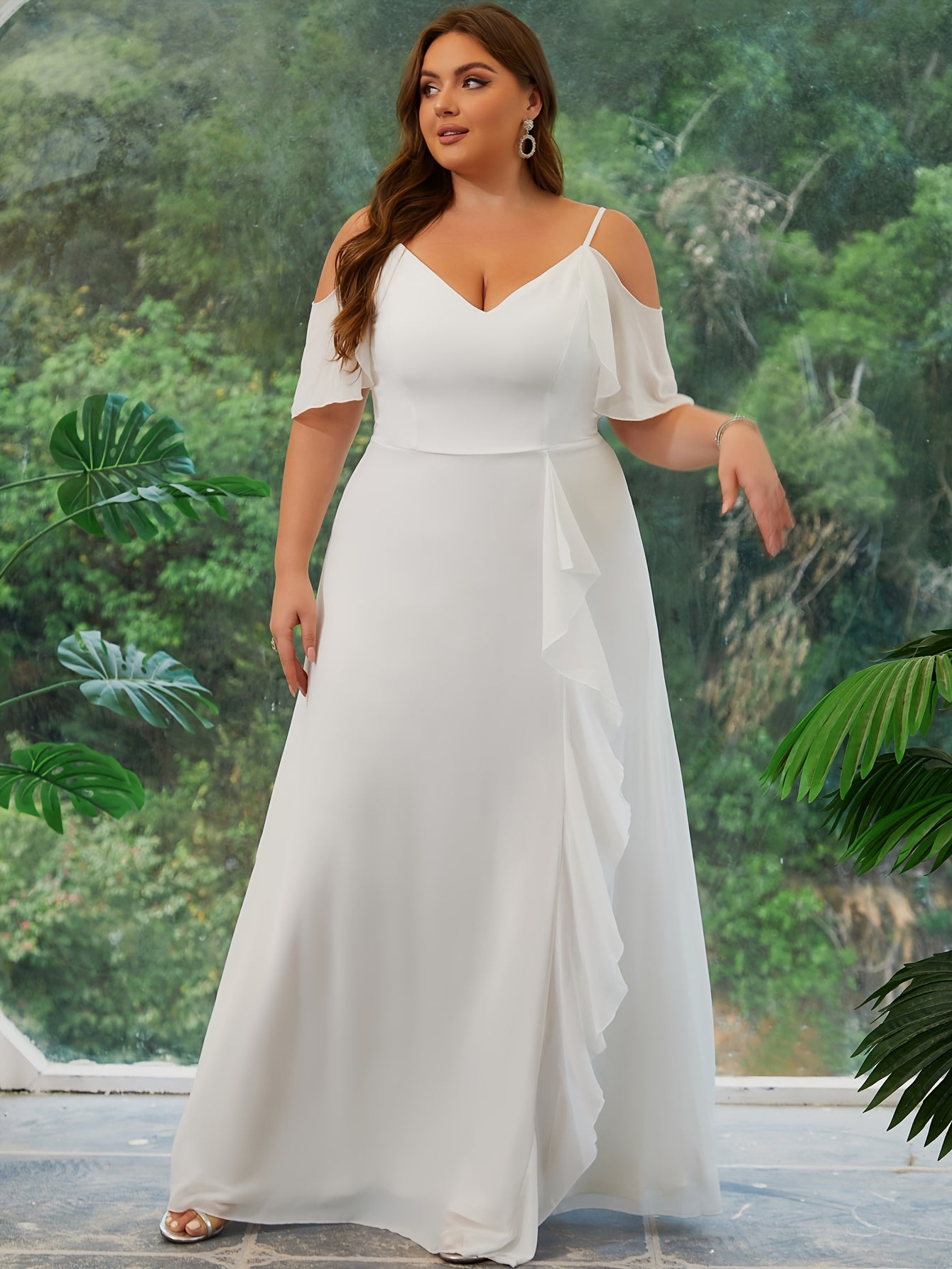 Plus Size Ruffle Chiffon Gown