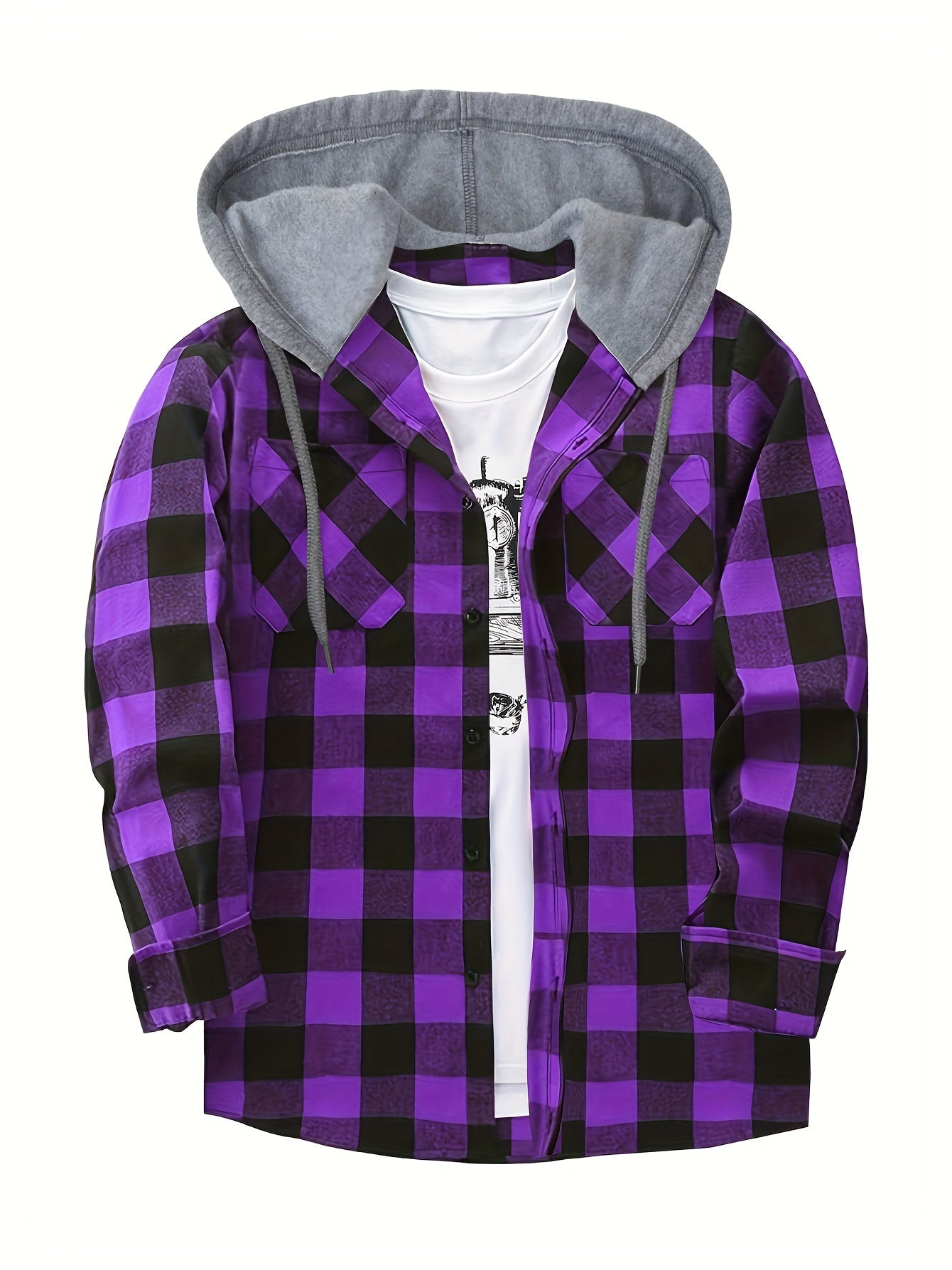 Hooded Plaid Shirt Jacket