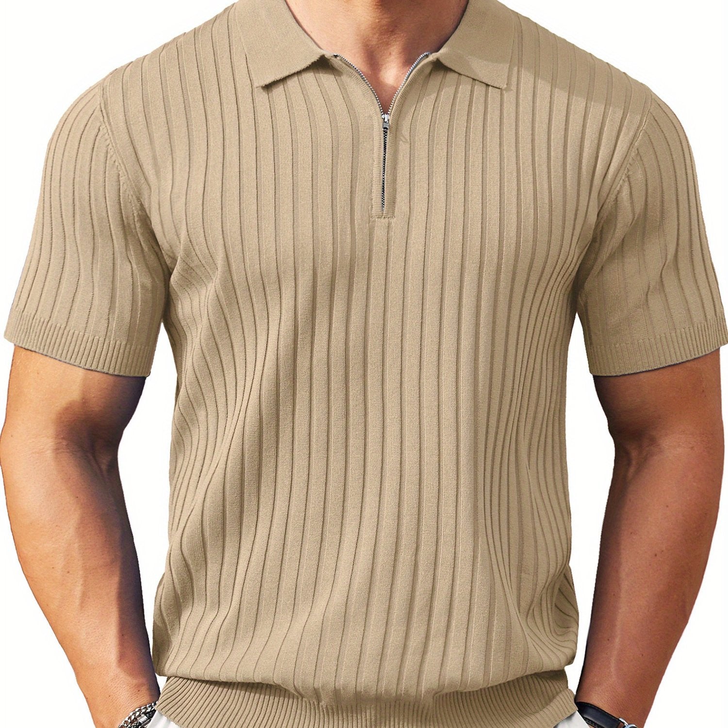 Zipper Knit Mens Polo Shirt