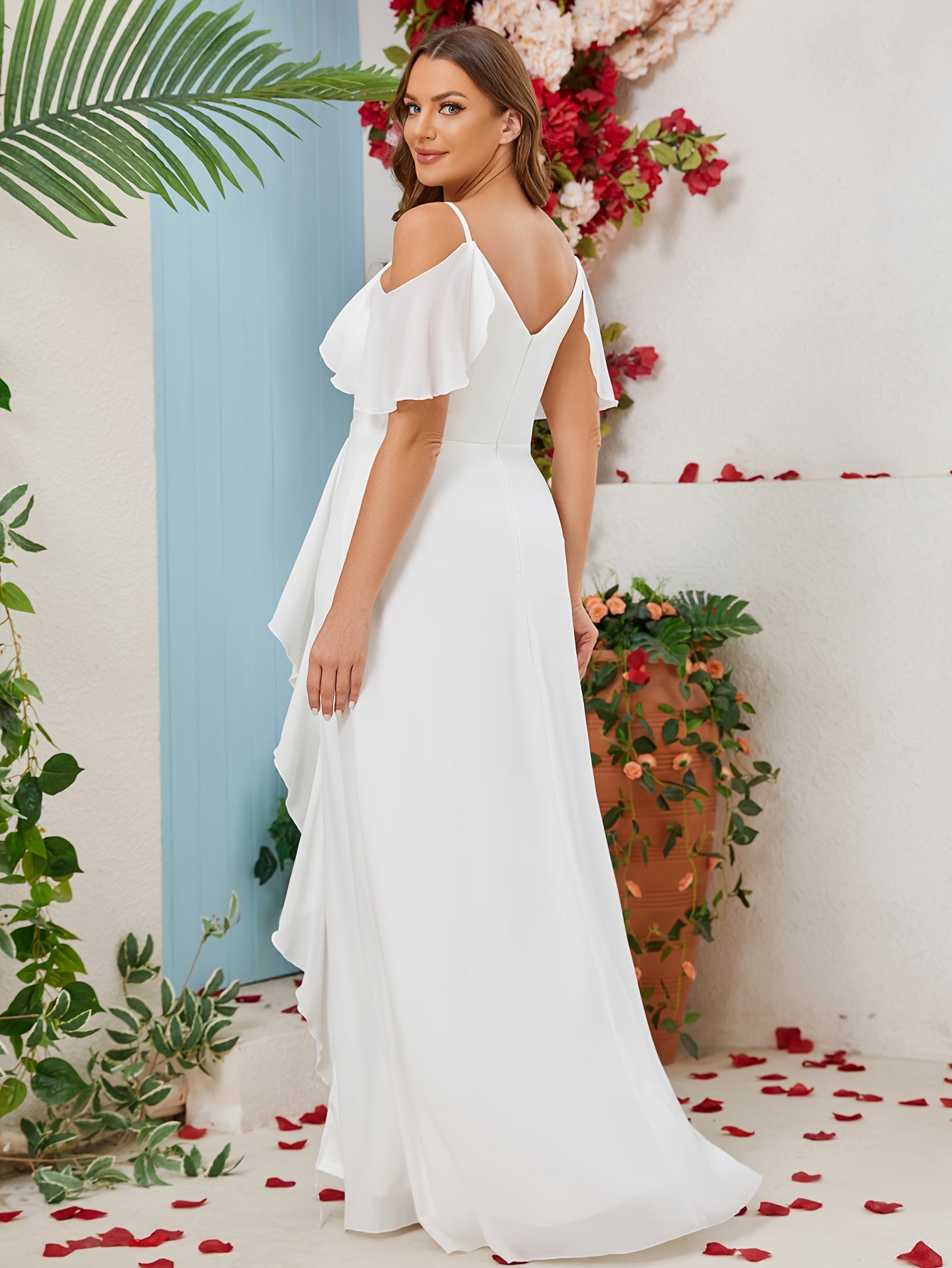 Plus Size Ruffle Chiffon Gown