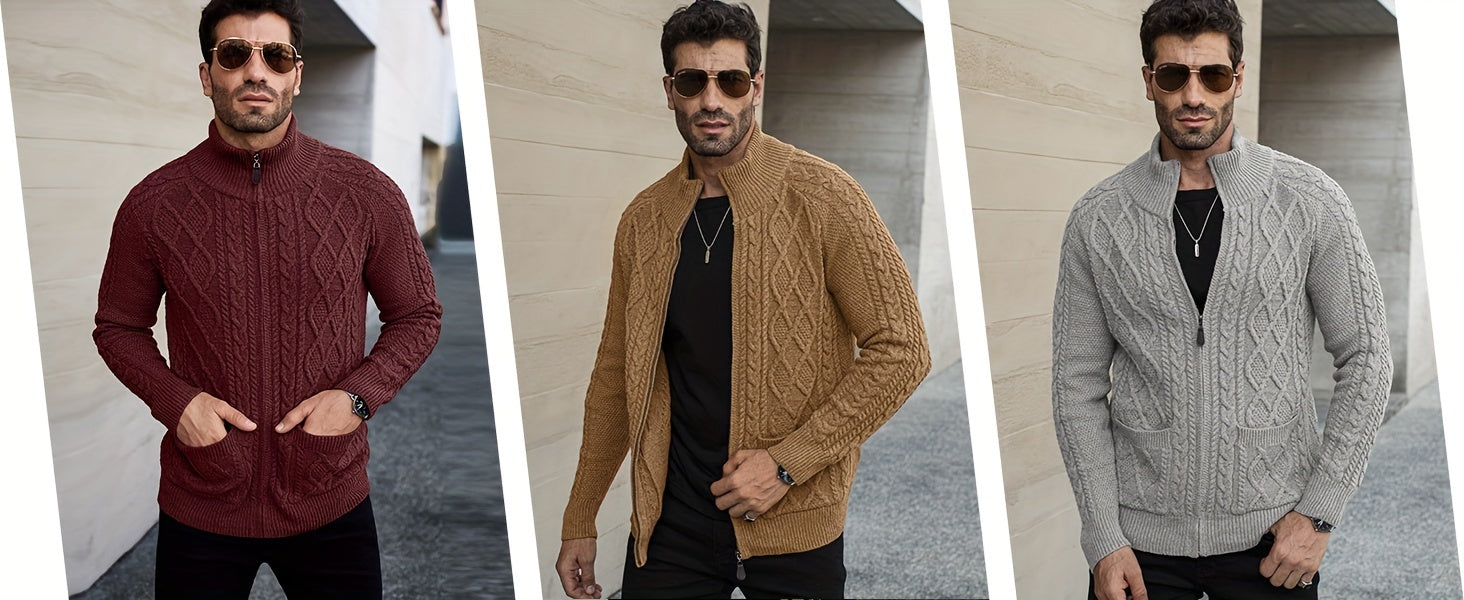 Men’s Cable-Knit Full Zip Cardigan Sweater